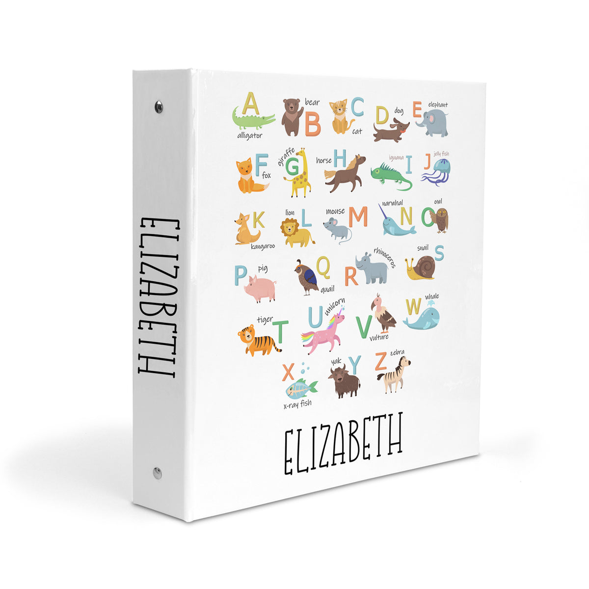 Alphabet Animals Personalized Custom 2" 3 Ring Binder • School Office Supplies