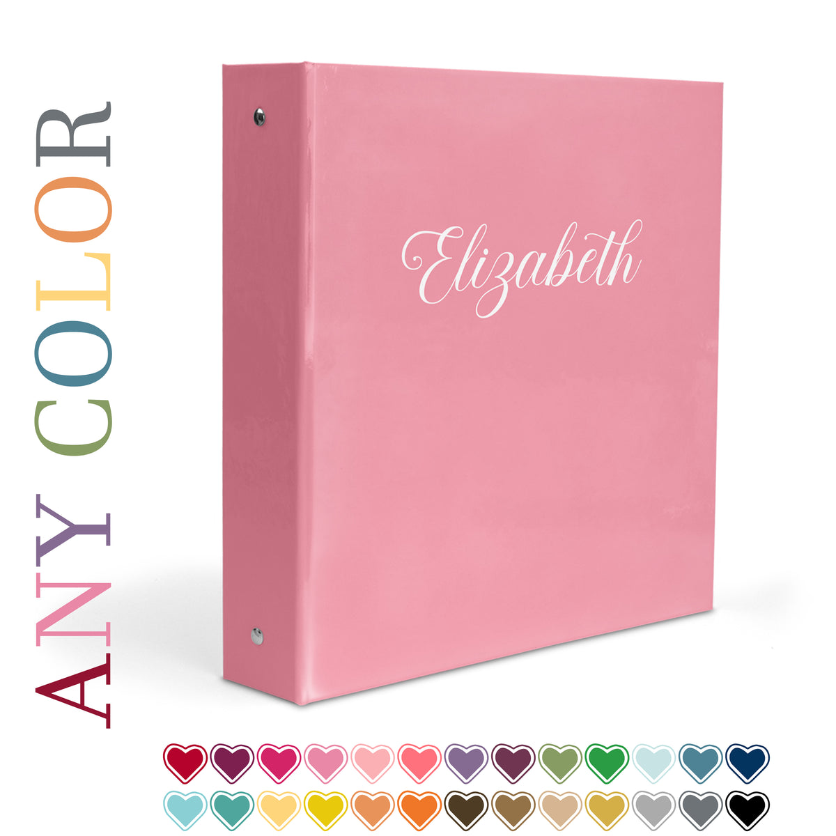 ANY Solid Color Personalized Custom 2" 3 Ring Binder • School Office Supplies