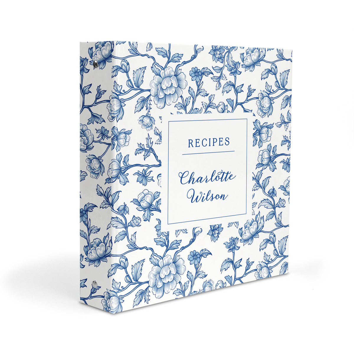 Blue Chinoiserie Flowers Personalized Custom 2" 3 Ring Recipe Book Binder