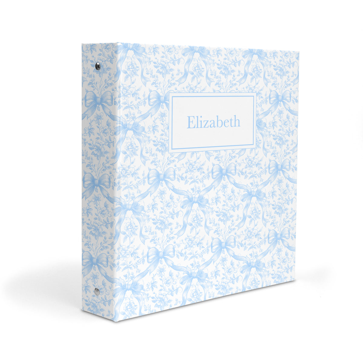 Blue Toile Coquette Bow Chinoiserie Flowers Personalized Custom 2" 3 Ring Binder • School Office Supplies