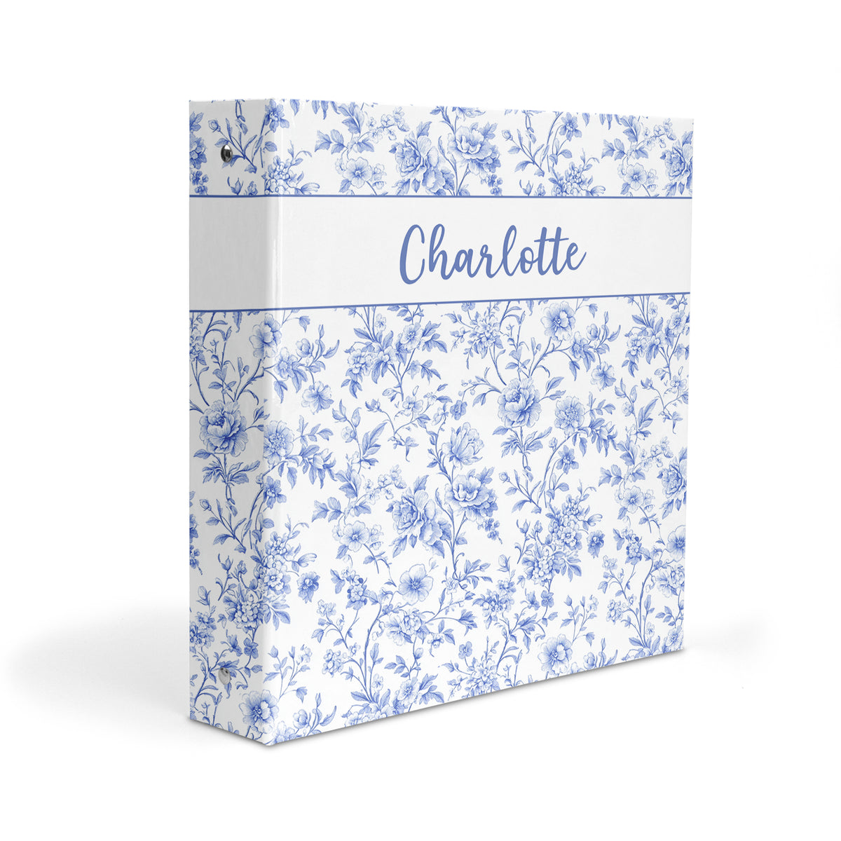 Blue Toile Coquette Bow Chinoiserie Flowers Personalized Custom 2" 3 Ring Binder • School Office Supplies