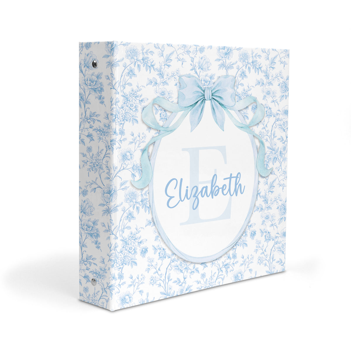 Blue Toile Coquette Bow Chinoiserie Flowers Personalized Custom 2" 3 Ring Binder • School Office Supplies