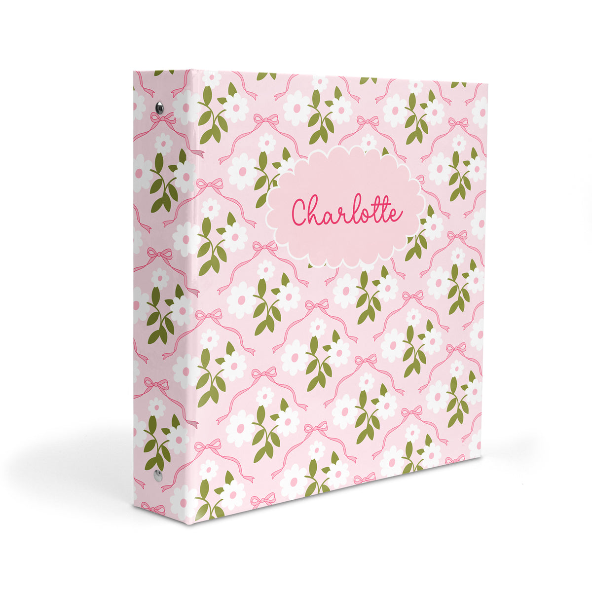 Pink Bow Coquette Flowers Personalized Custom 2" 3 Ring Binder • School Office Supplies