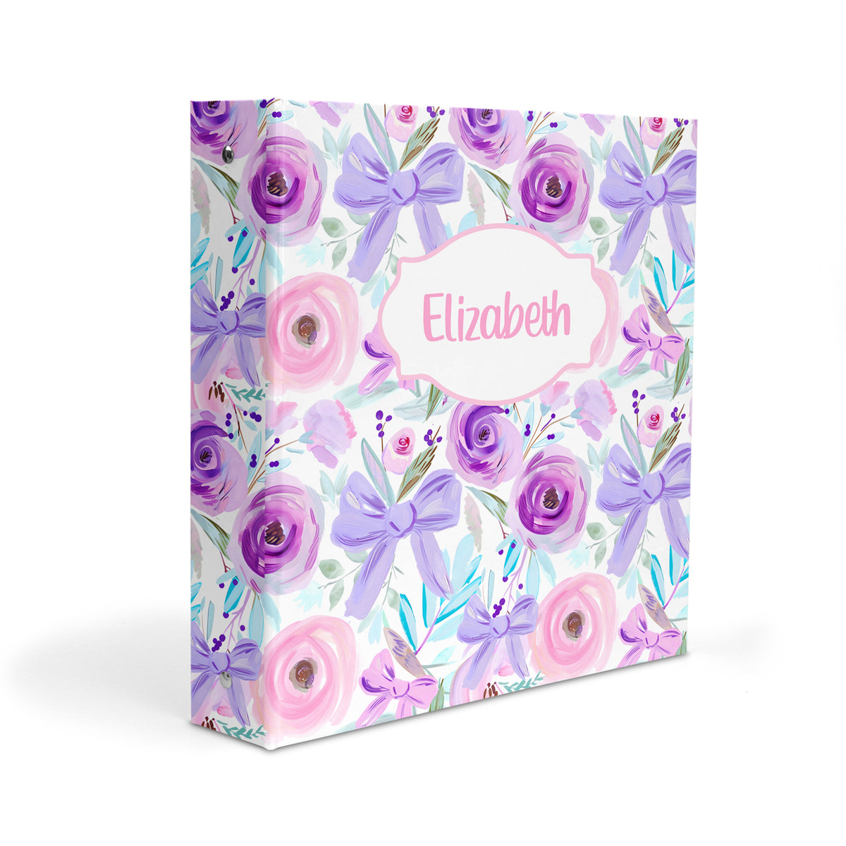 Purple Bow Coquette Flowers Personalized Custom 2" 3 Ring Binder • School Office Supplies