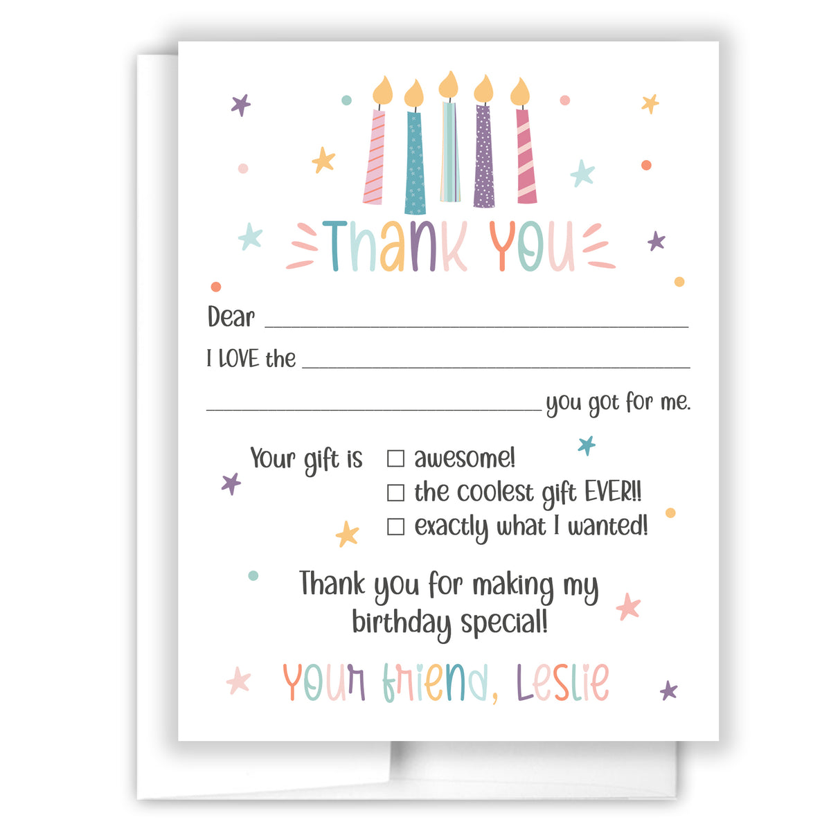 Candles Thank You Note Card Personalized Custom Stationery • Fill in Blank, Lined or Blank Cards