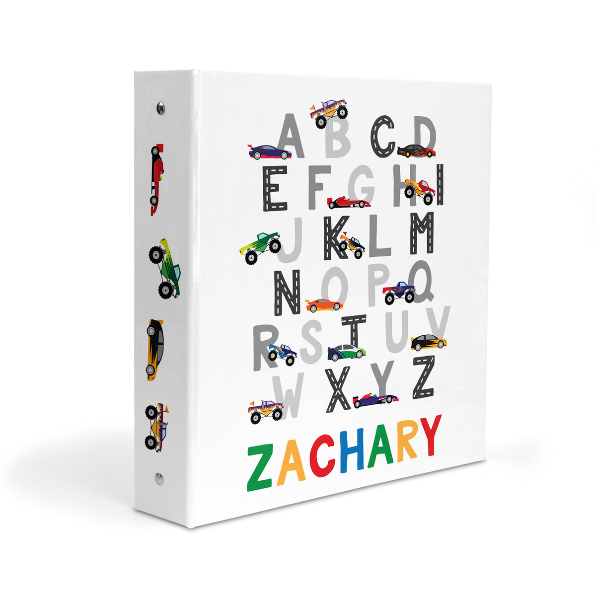 Alphabet Cars Trucks Personalized Custom 2" 3 Ring Binder • School Office Supplies
