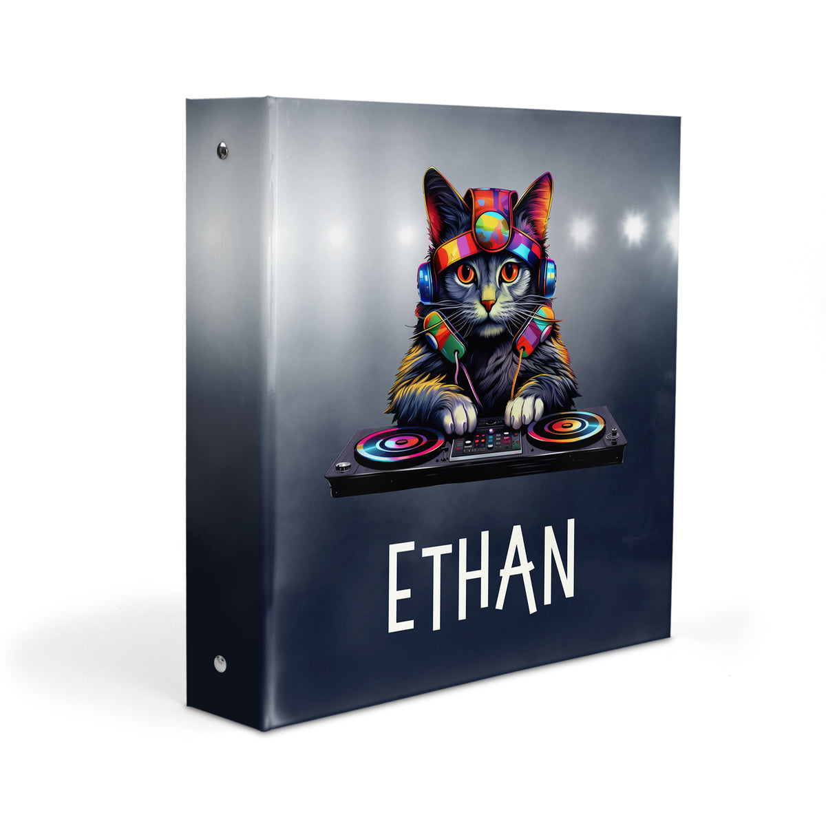 DJ Cat Animals Personalized Custom 2" 3 Ring Binder • School Office Supplies
