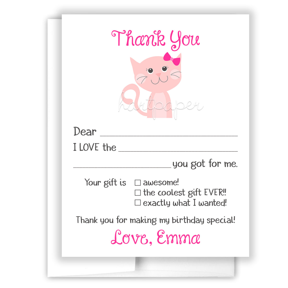 Cat Kitten Thank You Note Card Personalized Custom Stationery • Fill in Blank, Lined or Blank Cards