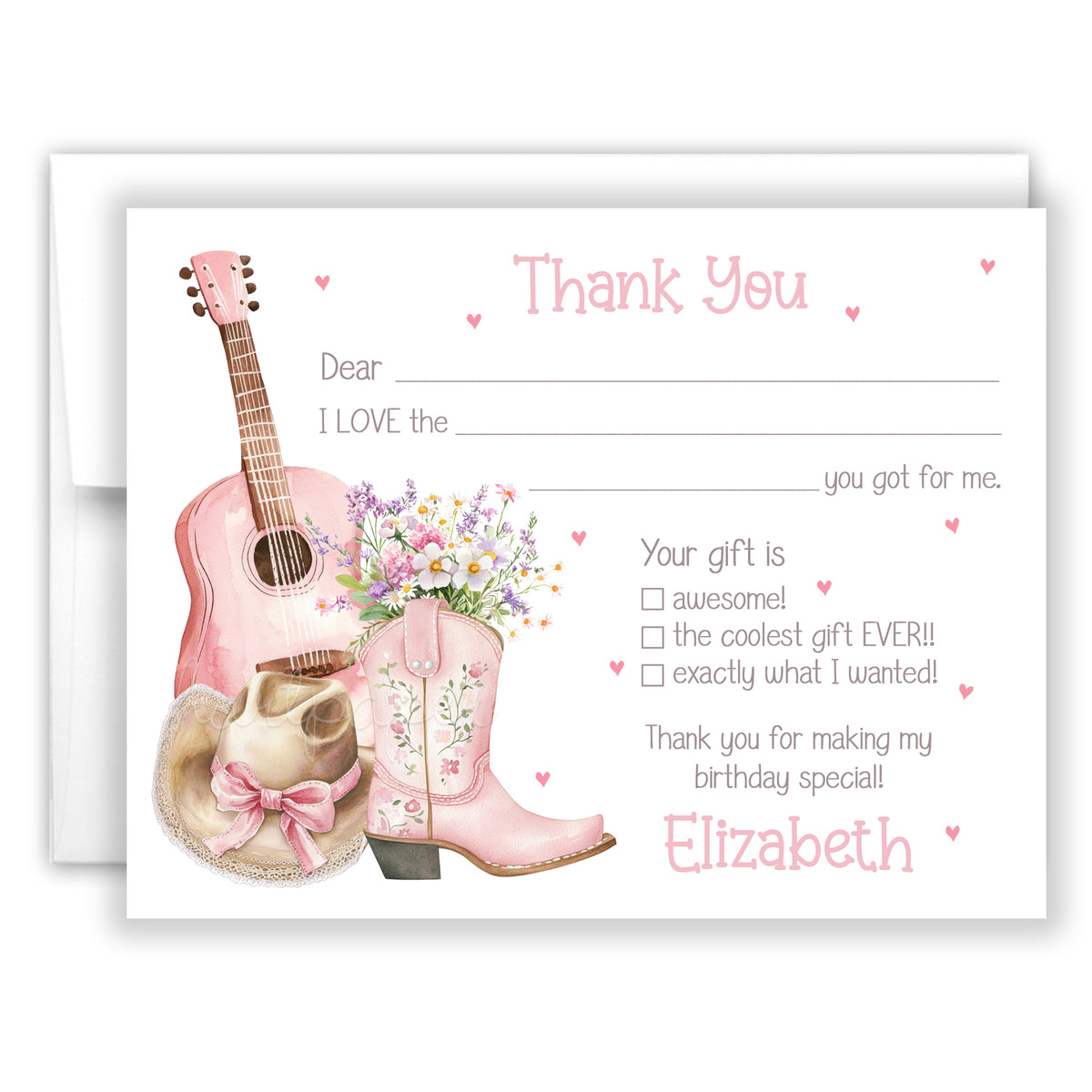 Cowboy Boots Thank You Note Card Personalized Custom Stationery • Fill in Blank, Lined or Blank Cards