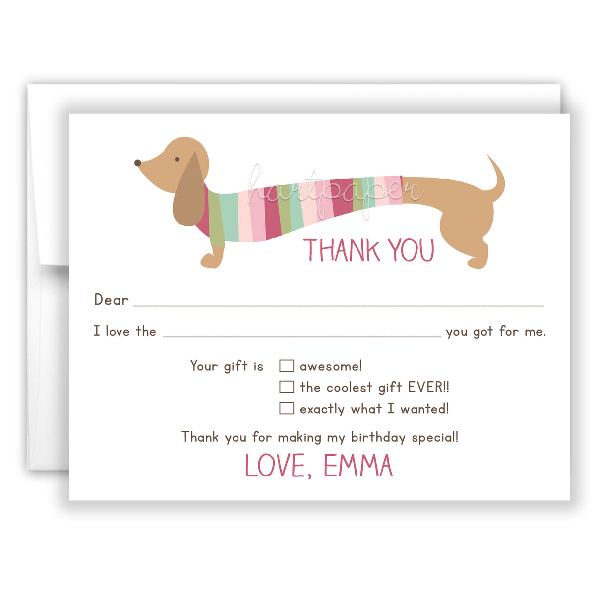 Dachshund Dog Thank You Note Card Personalized Custom Stationery • Fill in Blank, Lined or Blank Cards