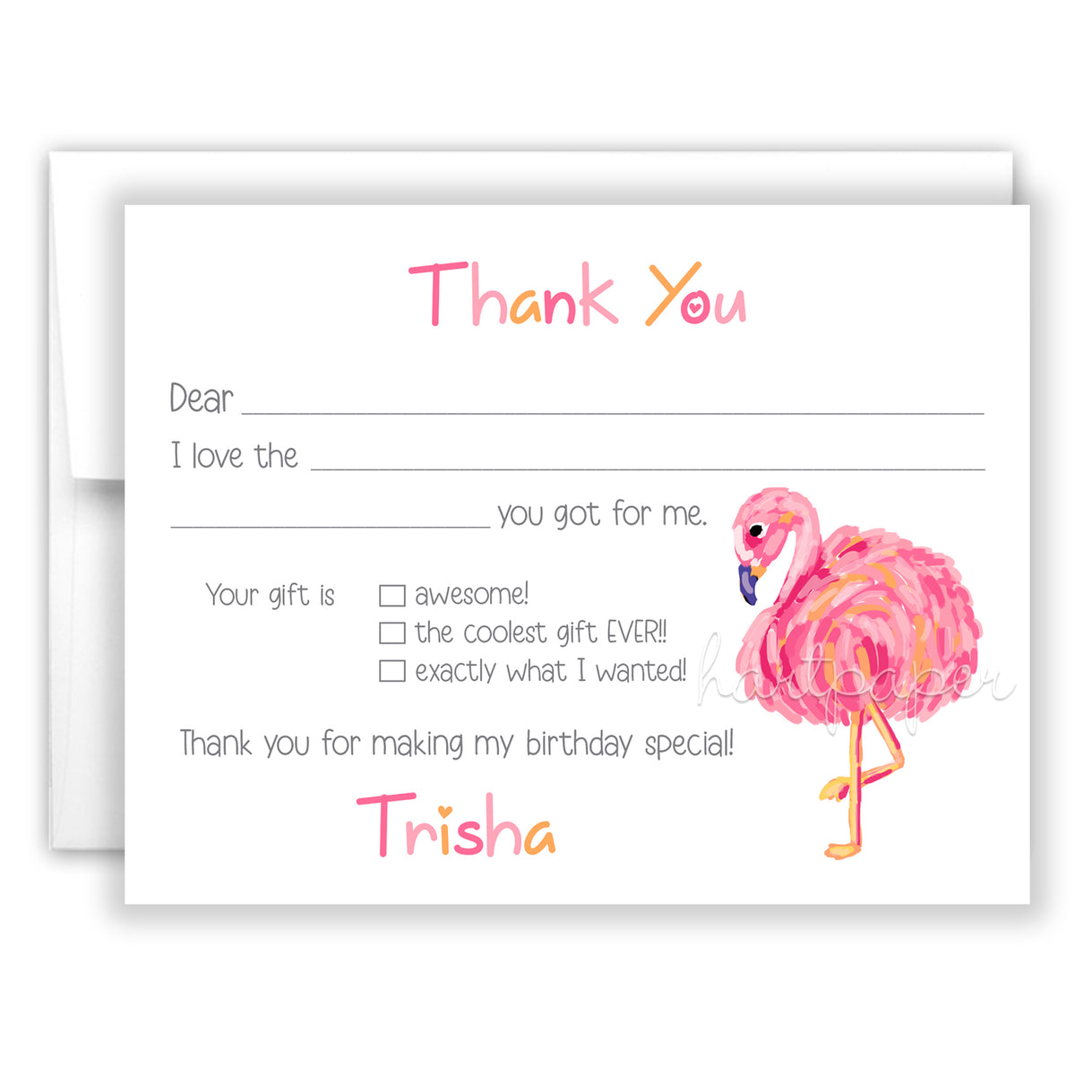 Pink Flamingo Thank You Note Card Personalized Custom Stationery • Fill in Blank, Lined or Blank Cards