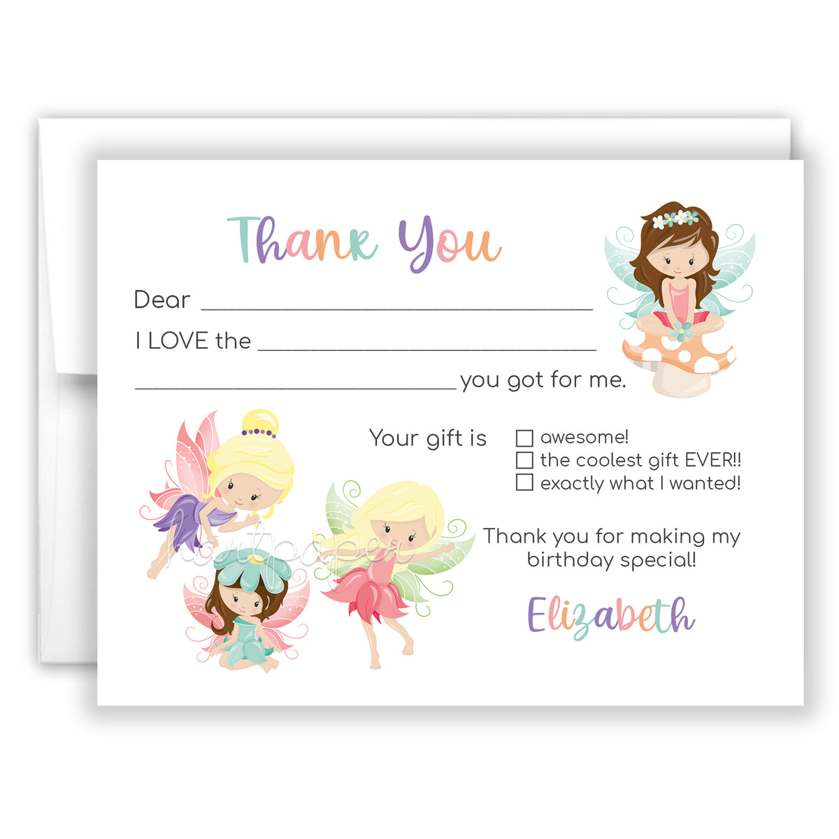 Fairy Thank You Note Card Personalized Custom Stationery • Fill in Blank, Lined or Blank Cards