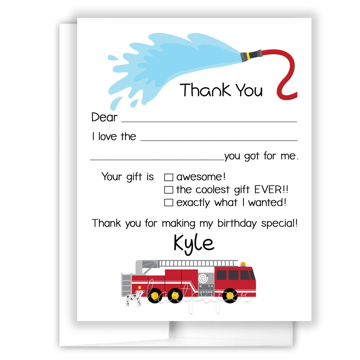 Firetruck Thank You Note Card Personalized Custom Stationery • Fill in Blank, Lined or Blank Cards