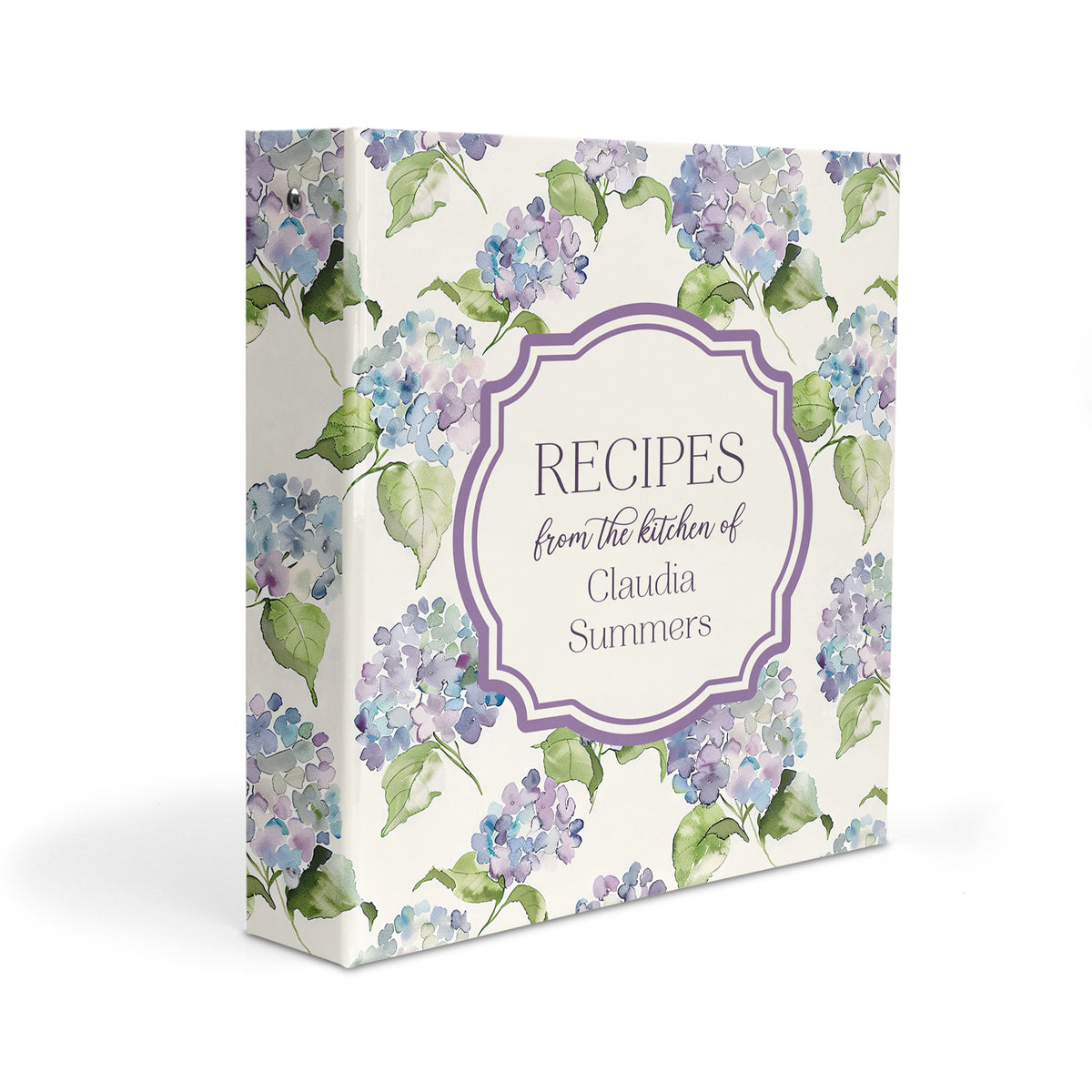 Purple Blue Hydrangea Personalized Custom 2" 3 Ring Recipe Book Binder