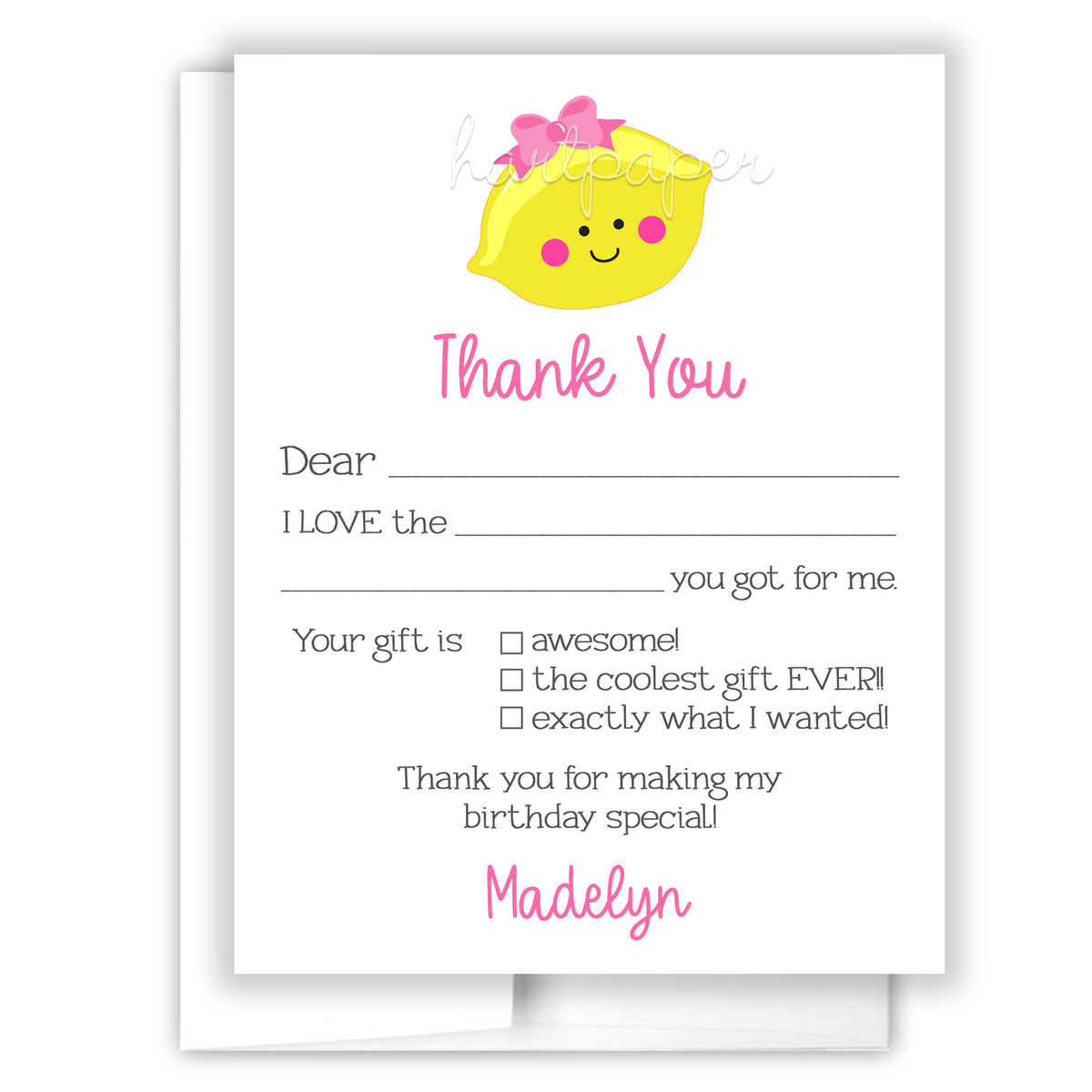 Lemon Thank You Note Card Personalized Custom Stationery • Fill in Blank, Lined or Blank Cards