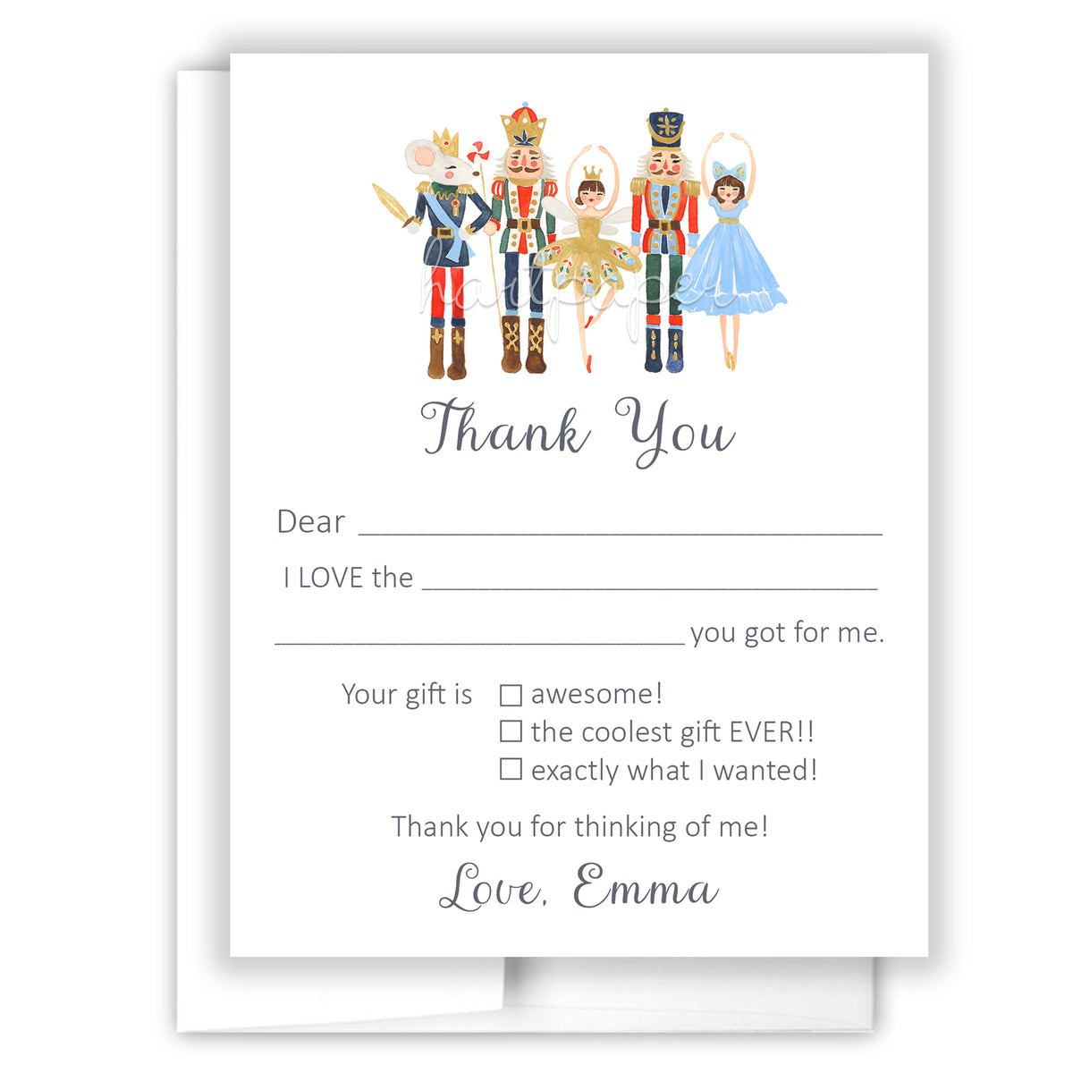 Nutcracker Thank You Note Card Personalized Custom Stationery • Fill in Blank, Lined or Blank Cards