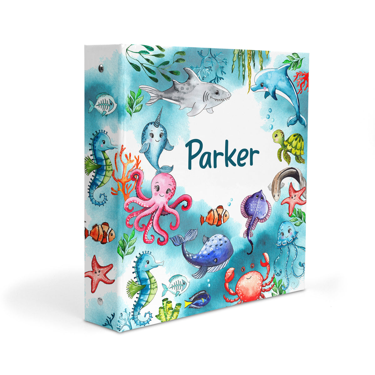 Ocean Animals Personalized Custom 2" 3 Ring Binder • School Office Supplies