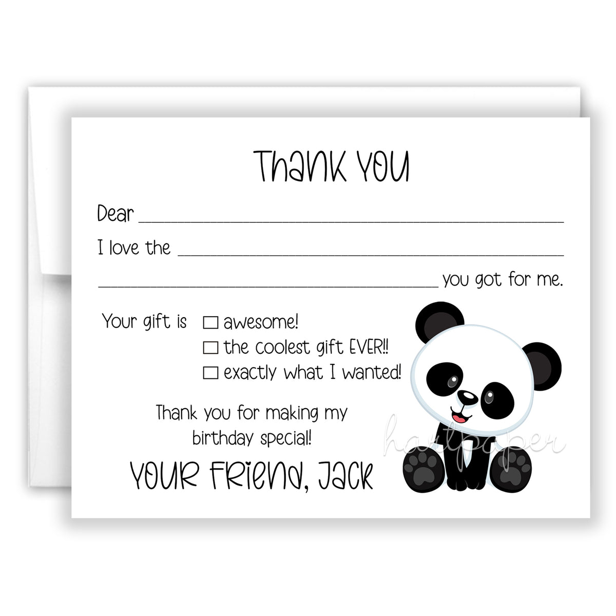 Panda Bear Thank You Note Card Personalized Custom Stationery • Fill in Blank, Lined or Blank Cards