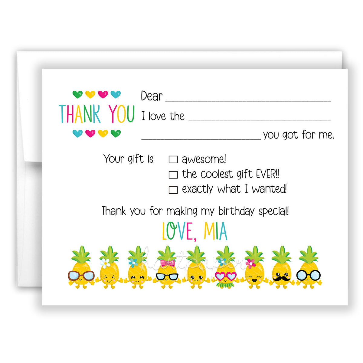 Pineapple Thank You Note Card Personalized Custom Stationery • Fill in Blank, Lined or Blank Cards