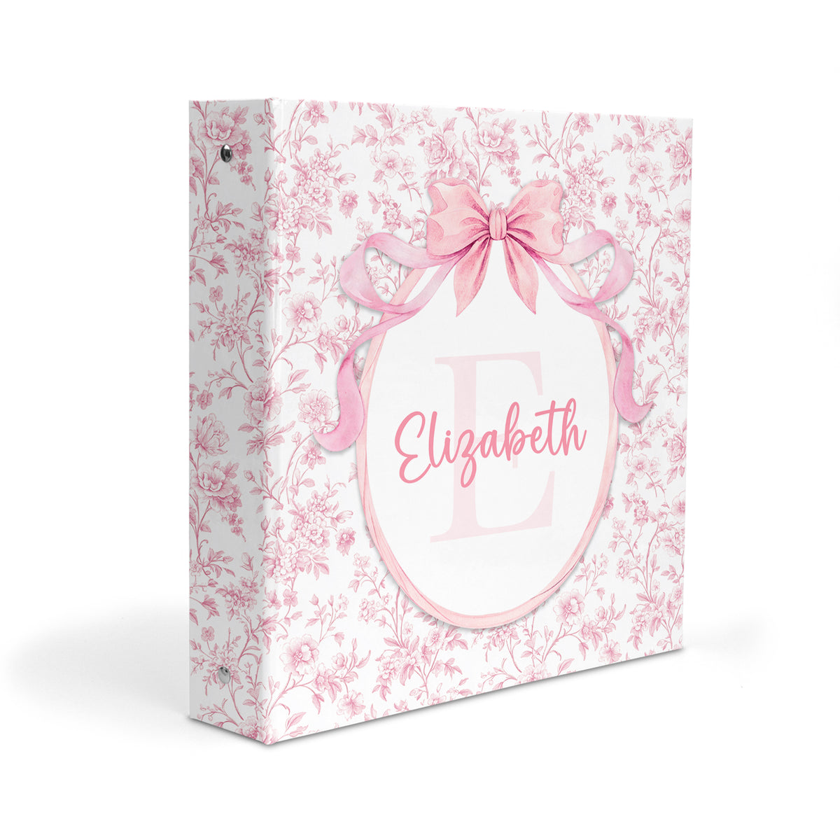 Pink Toile Coquette Bow Chinoiserie Flowers Personalized Custom 2" 3 Ring Binder • School Office Supplies
