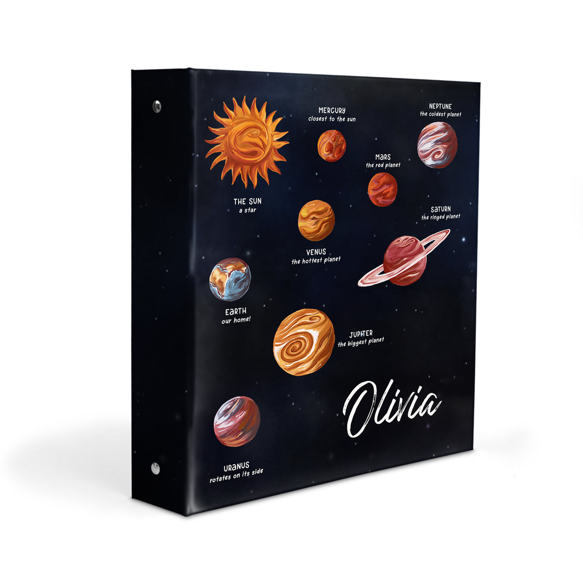Solar System Planets Personalized Custom 2" 3 Ring Binder • School Office Supplies