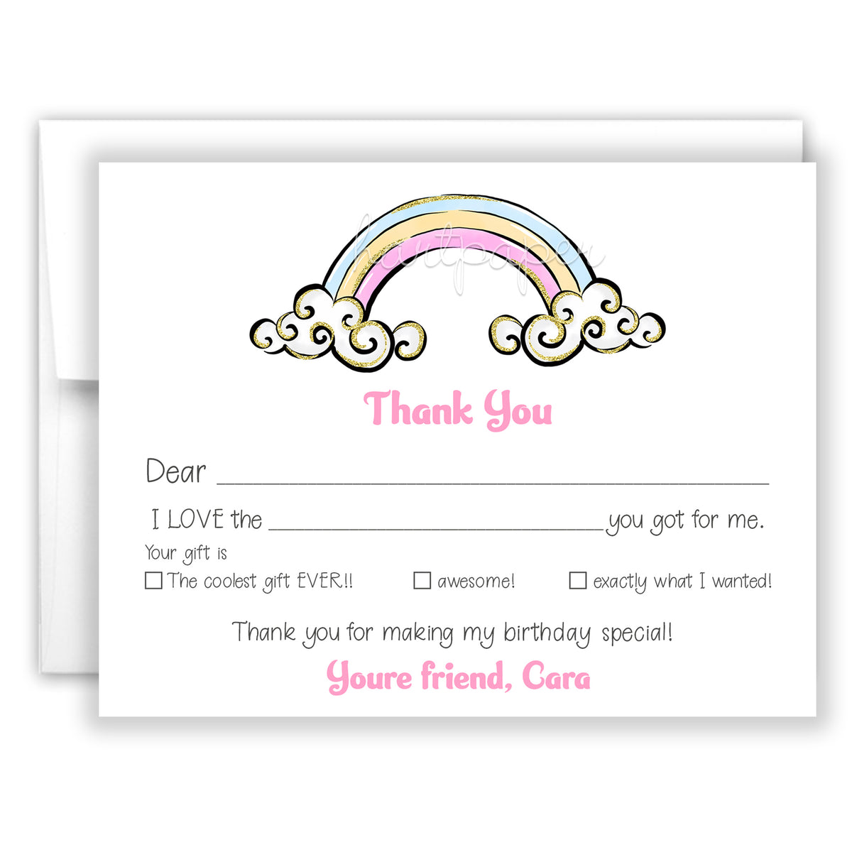 Rainbow Thank You Note Card Personalized Custom Stationery • Fill in Blank, Lined or Blank Cards