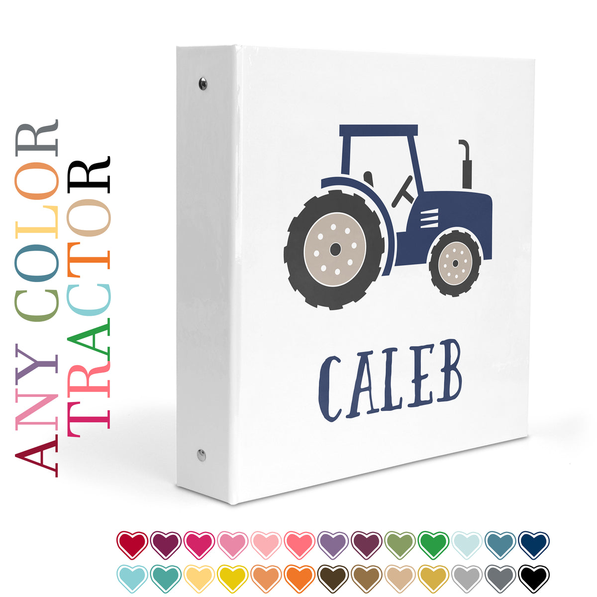 Tractor ANY COLOR Personalized Custom 2" 3 Ring Binder • School Office Supplies