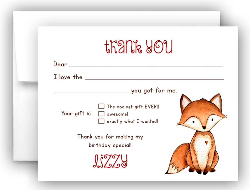 Fox Thank You Cards Note Card Stationery •  Fill In the Blank Stationery Thank You Cards - Everything Nice