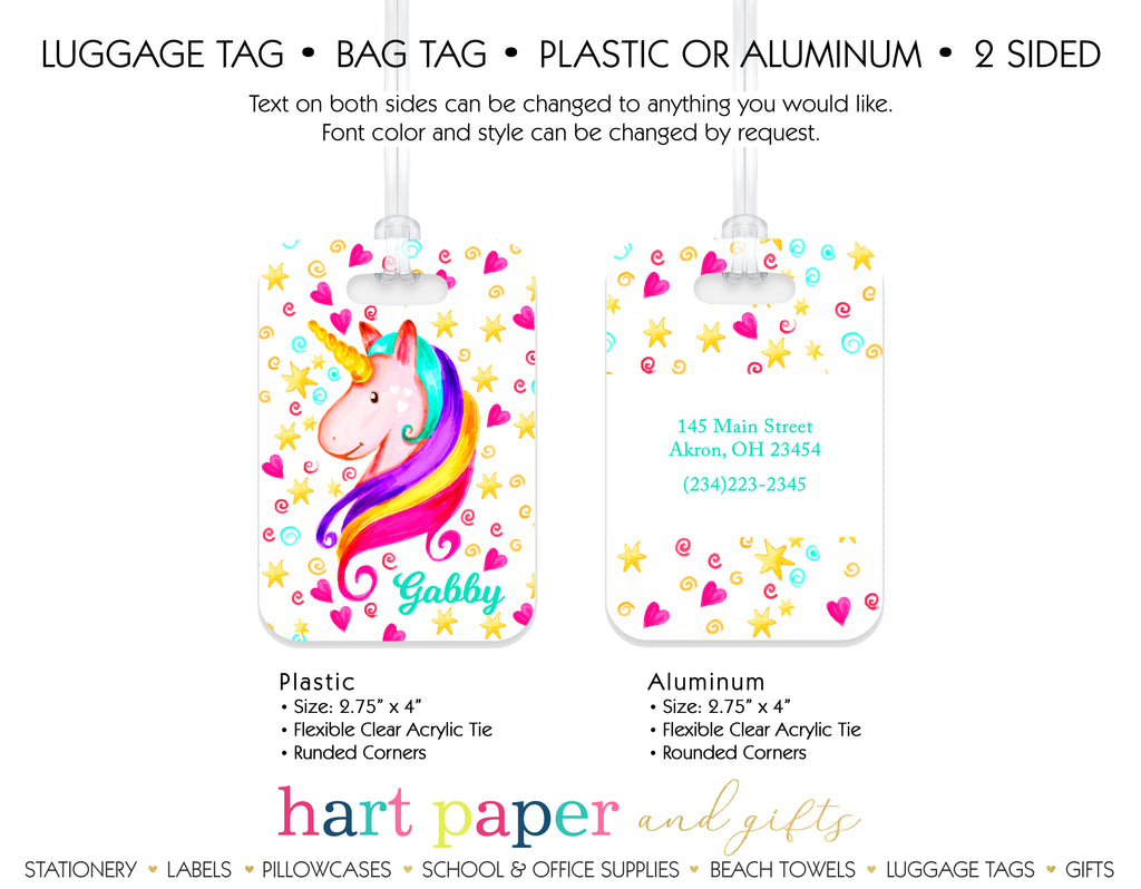 Rainbow Unicorn Luggage Bag Tag Personalized Custom Travel Birthday Girl Boy Gift Hart Paper
