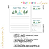 Blue Tent Summer Camp Camping Note Cards Stationery • Fill in Blank, Lined or Blank Cards