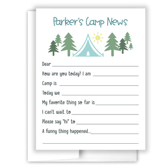 Blue Tent Summer Camp Camping Note Cards Stationery • Fill in Blank, Lined or Blank Cards