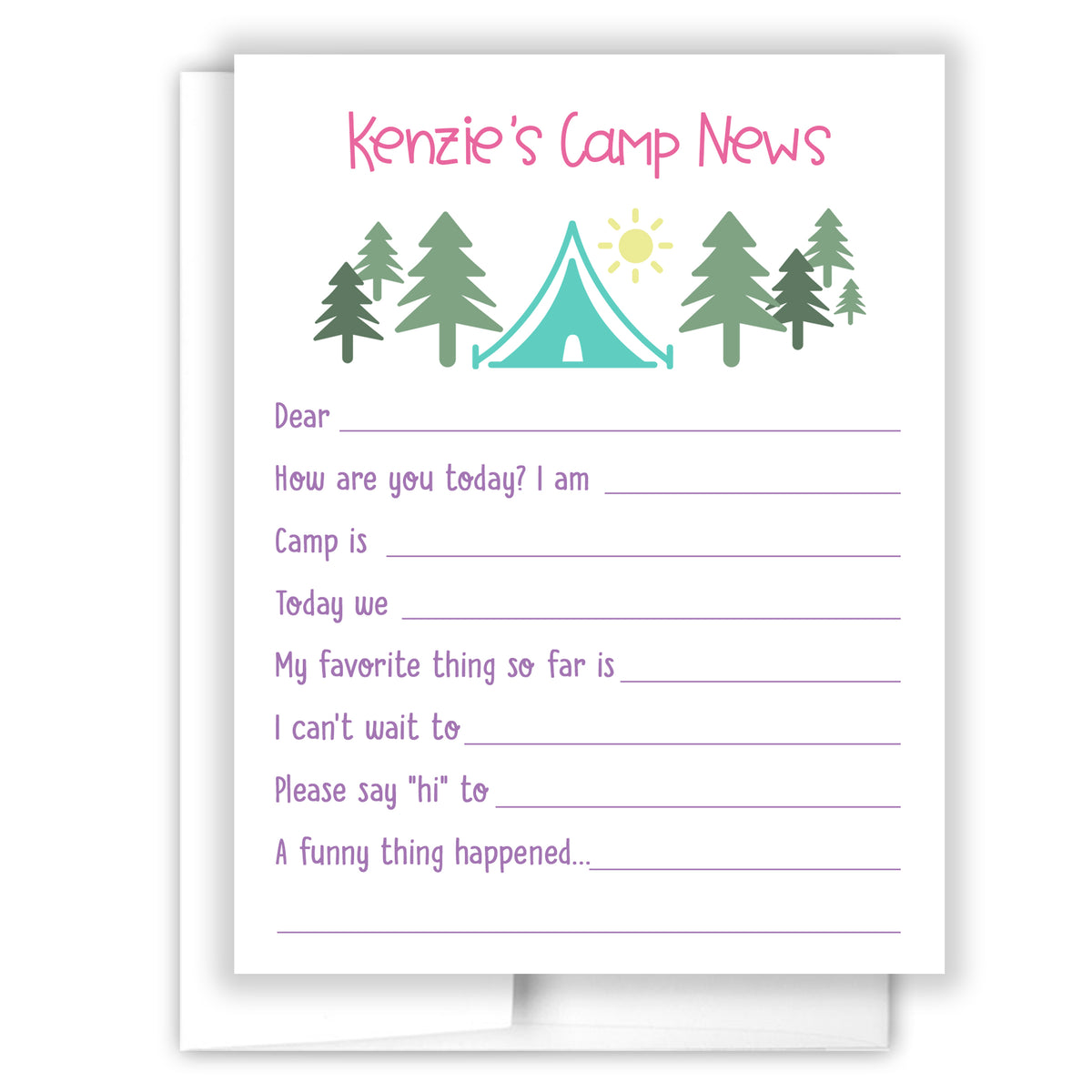 Blue Tent Summer Camp Camping Note Cards Stationery Custom Personalized • Fill in Blank, Lined or Blank Cards