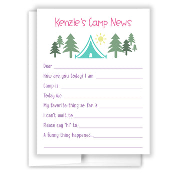 Blue Tent Summer Camp Camping Note Cards Stationery • Fill in Blank, Lined or Blank Cards