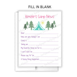 Blue Tent Summer Camp Camping Note Cards Stationery • Fill in Blank, Lined or Blank Cards