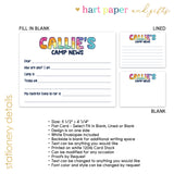 Rainbow Tie Dye Summer Camp Camping Note Cards Stationery • Fill in Blank, Lined or Blank Cards