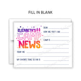 Rainbow Camp News Summer Camping Note Cards Stationery • Fill in Blank, Lined or Blank Cards