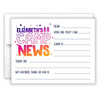 Rainbow Camp News Summer Camping Note Cards Stationery • Fill in Blank, Lined or Blank Cards