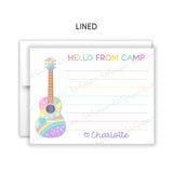 Rainbow Guitar Hello from Camp Summer Camping Note Cards Stationery • Fill in Blank, Lined or Blank Cards