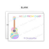Rainbow Guitar Hello from Camp Summer Camping Note Cards Stationery • Fill in Blank, Lined or Blank Cards
