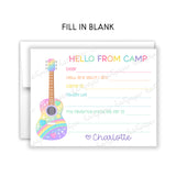 Rainbow Guitar Hello from Camp Summer Camping Note Cards Stationery • Fill in Blank, Lined or Blank Cards