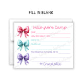 Rainbow Bow Coquette Summer Camp Camping Note Cards Stationery • Fill in Blank, Lined or Blank Cards