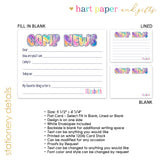 Rainbow Tie Dye Summer Camp Camping Note Cards Stationery • Fill in Blank, Lined or Blank Cards