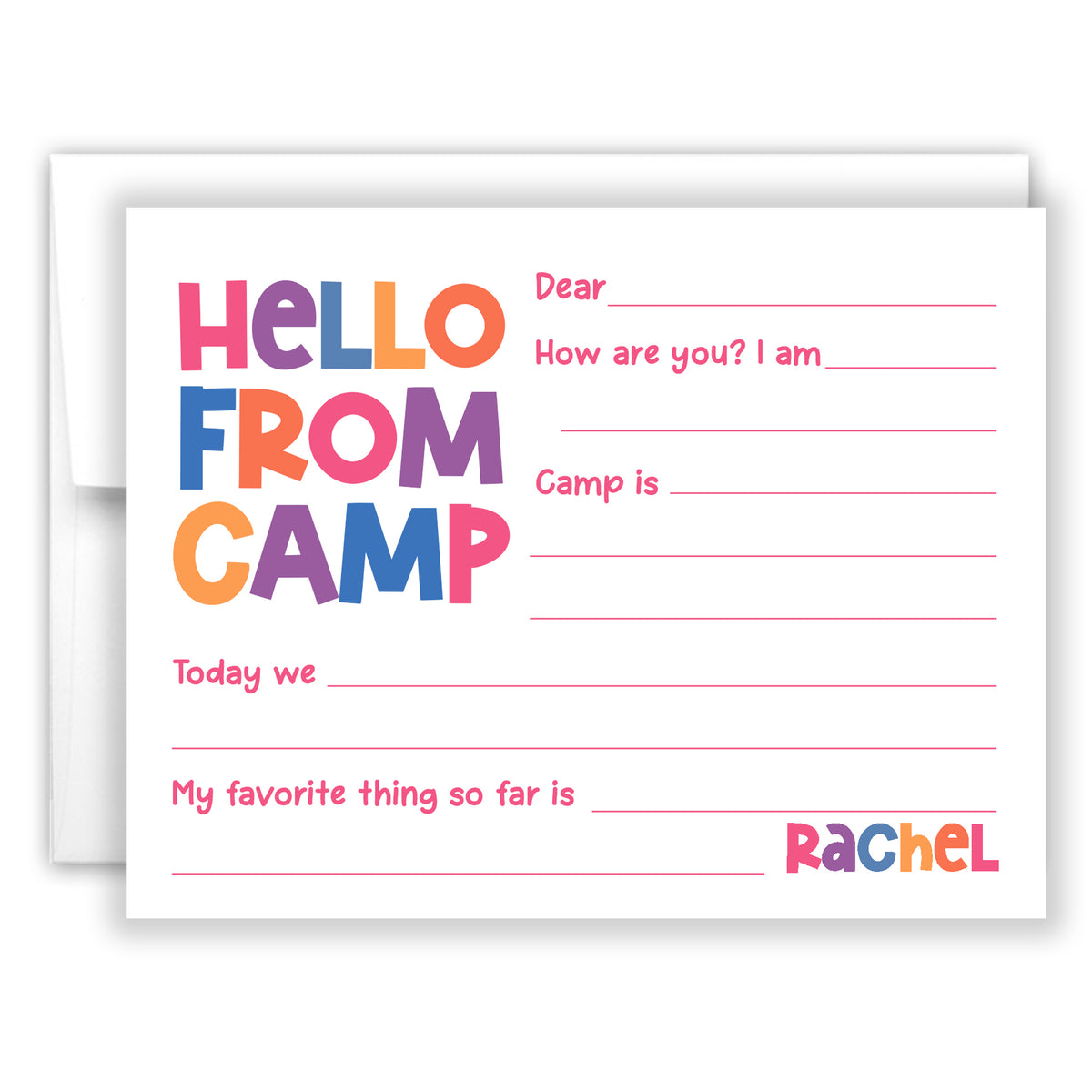 Rainbow Hello from Camp Summer Camping Note Cards Stationery • Fill in Blank, Lined or Blank Cards