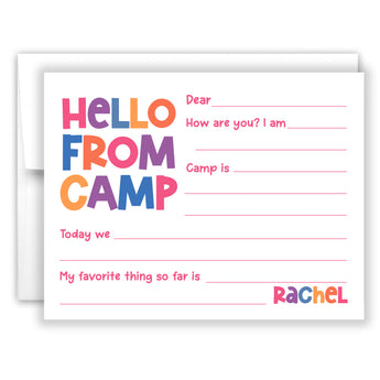 Rainbow Hello from Camp Summer Camping Note Cards Stationery • Fill in Blank, Lined or Blank Cards