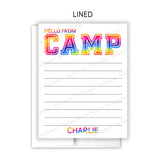 Rainbow Tie Dye Summer Camp Camping Note Cards Stationery • Fill in Blank, Lined or Blank Cards