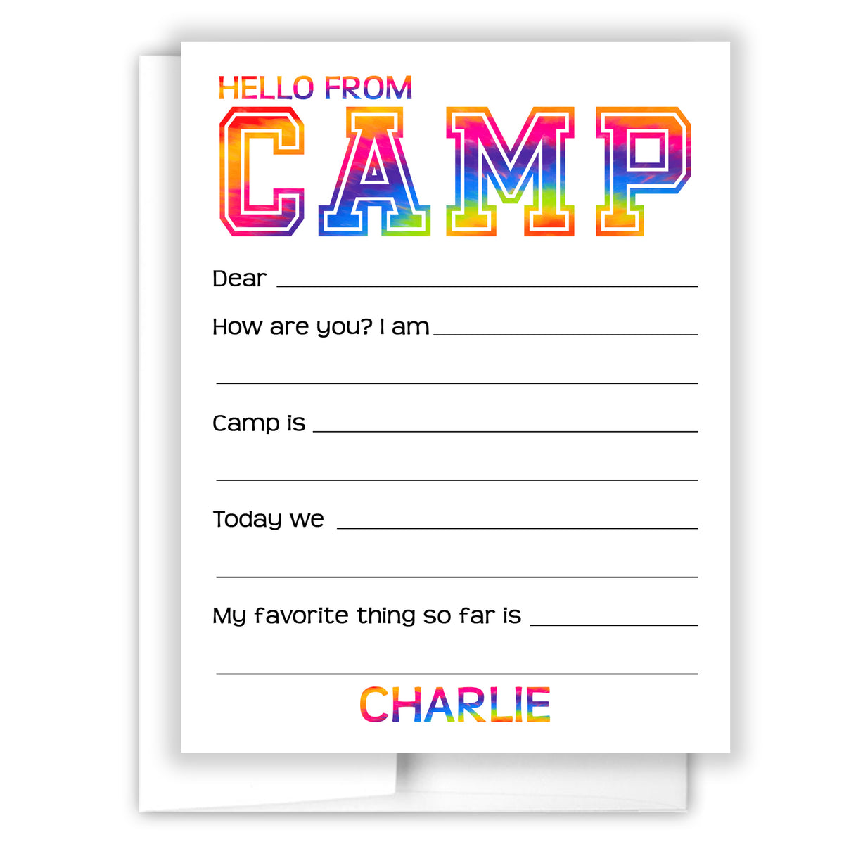 Rainbow Tie Dye Summer Camp Camping Note Cards Stationery Custom Personalized • Fill in Blank, Lined or Blank Cards