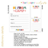 Rainbow Hi from Camp Summer Camping Note Cards Stationery • Fill in Blank, Lined or Blank Cards