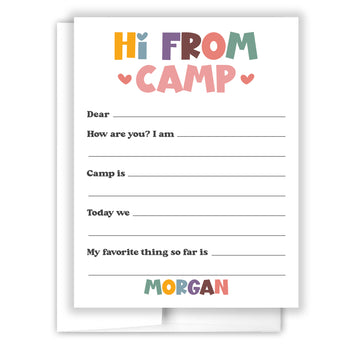 Rainbow Hi from Camp Summer Camping Note Cards Stationery • Fill in Blank, Lined or Blank Cards