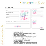 In My Camp Era Summer Camping Note Cards Stationery • Fill in Blank, Lined or Blank Cards