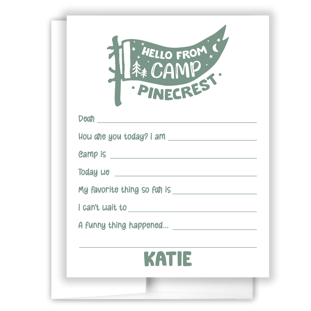 Camp Flag Summer Camping Note Cards Stationery • Fill in Blank, Lined or Blank Cards